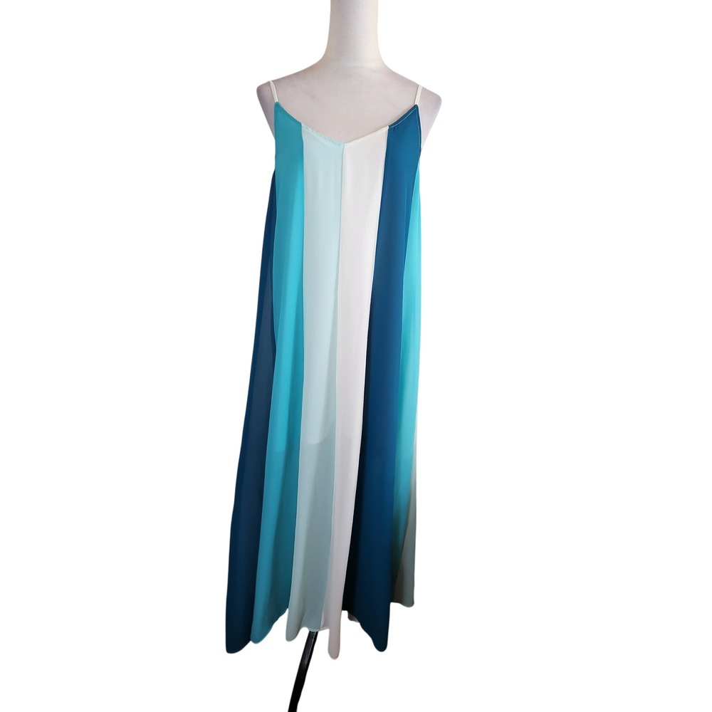 VICI Blue White Stripe Maxi Dress Medium Spaghetti Strap Resortwear Colorblock M